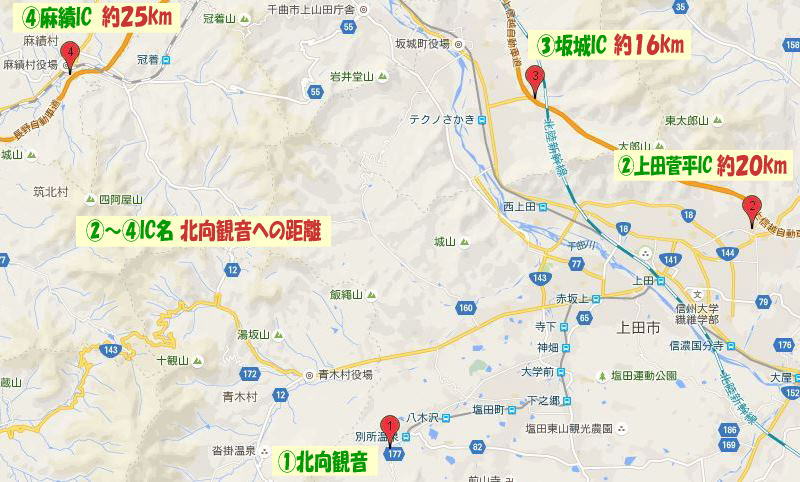 別所温泉への車でのアクセスマップ