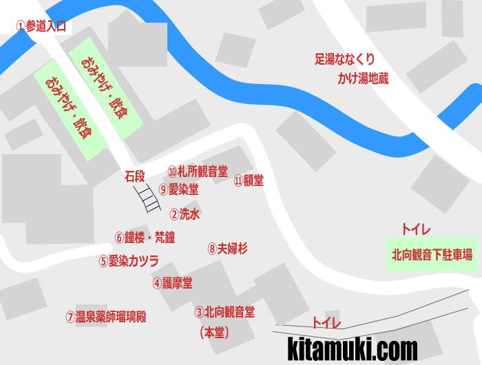 北向観音の境内マップ（見所一覧表）